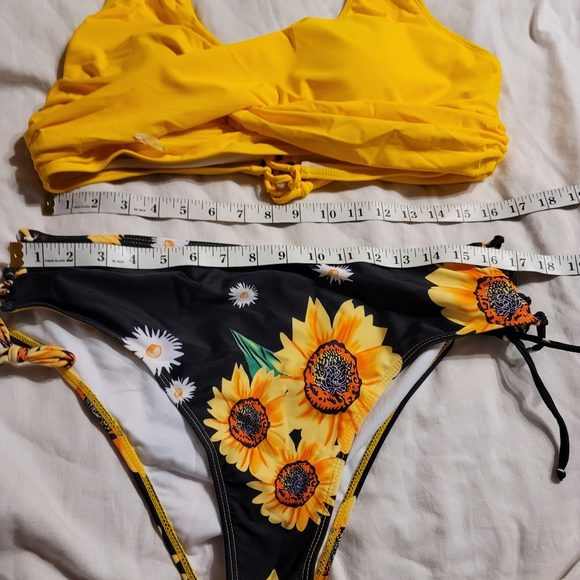 NWT PLUS SIZE ADJUSTABLE SIZING SUNFLOWER BIKINI TOE SIDE TIE BACK - Picture 3 of 8